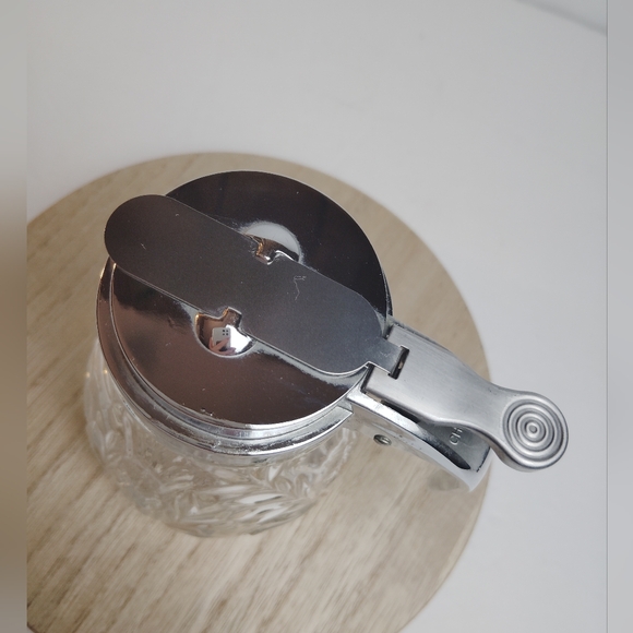 Crystal Cut Floral Leaf Pattern Glass Syrup Dispenser/ Pitcher with Lid - Picture 7 of 8